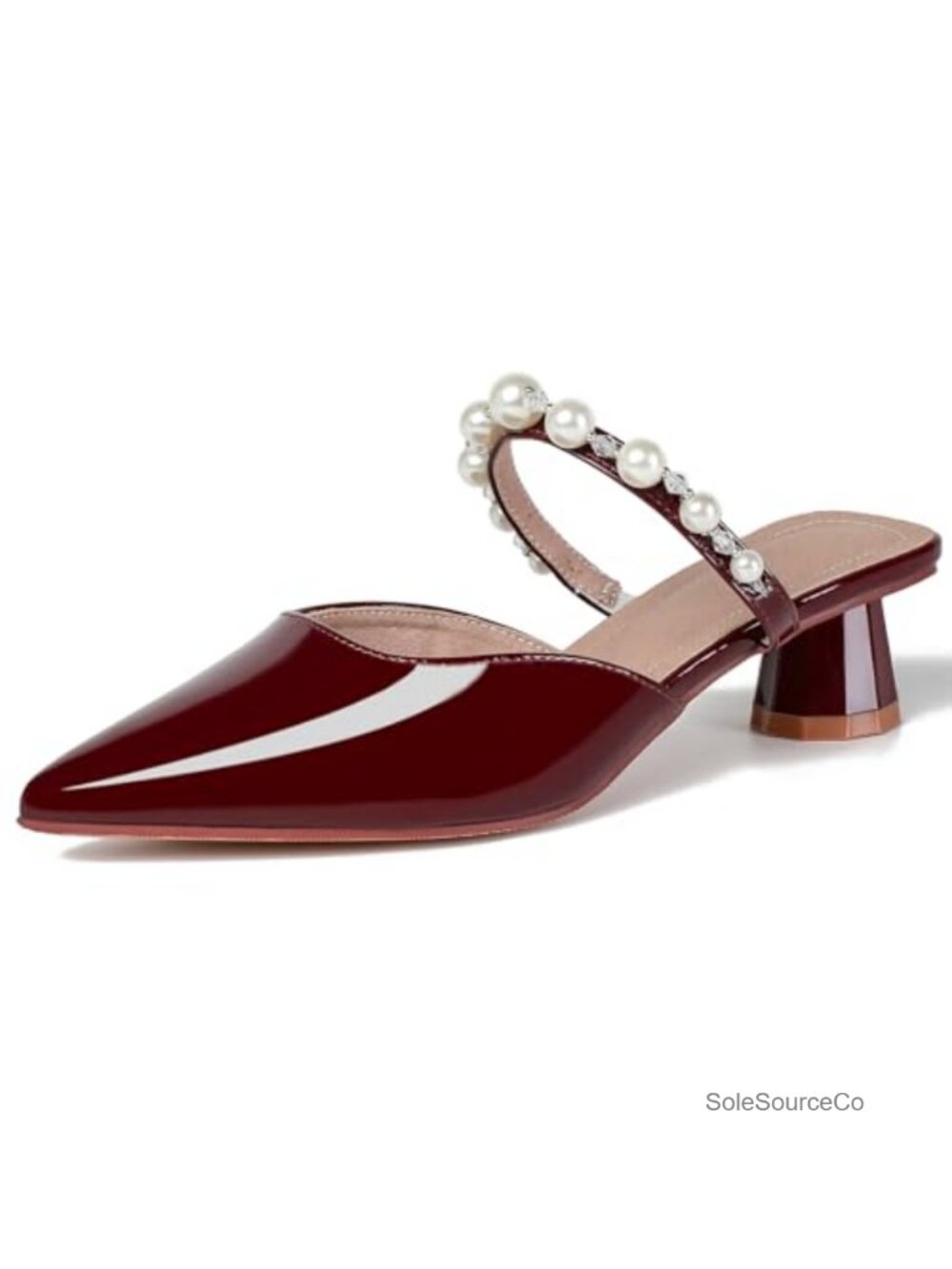 Womens Heeled Sandals Glossy Patent Leather Pointed Toe Mules Slide Heels